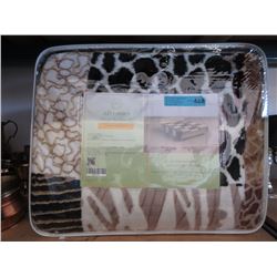 New Queen Size Animal Block Print Sherpa Blanket