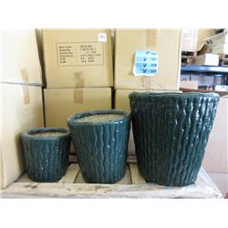 2 New 3 Piece Sets of Glazed Ceramic Plant Pots