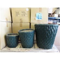 2 New 3 Piece Sets of Glazed Ceramic Plant Pots