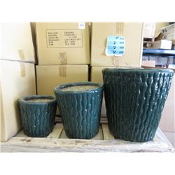 2 New 3 Piece Sets of Glazed Ceramic Plant Pots