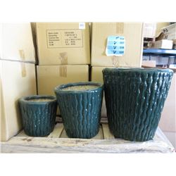 2 New 3 Piece Sets of Glazed Ceramic Plant Pots
