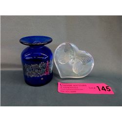 Art Glass Vase & Iridescent Butterfly Paperweight