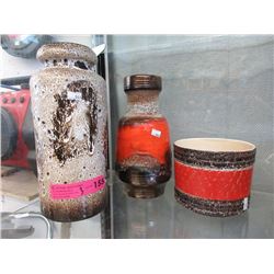 2 West German Vases & a Plant Pot