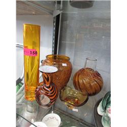 4 Collectible Glass Vases & a Dish