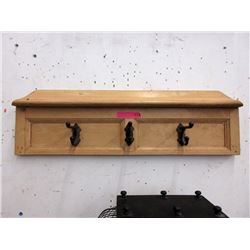 Wood Coat Rack with Cast Metal Hooks