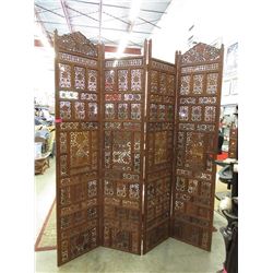 4 Panel Folding Carved Teak Screen