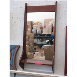 Vintage Wood Framed Wall Mirror with Shelf