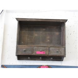 Vintage Wood Wall Shelf with Drawers & Hooks