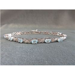 Blue Topaz & Diamond Tennis Bracelet
