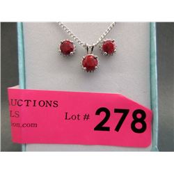 New Red Ruby Earrings & Necklace Set