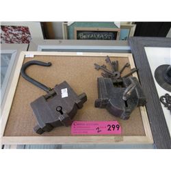 2 Vintage Metal Locks & 8 Keys