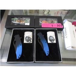 4 New Folding Knives - 2 With Lighters