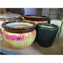 3 New Glazed Ceramic Plant Pots