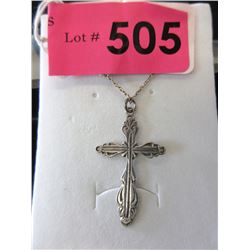 Vintage 1 1/2  Sterling Silver Cross on Chain