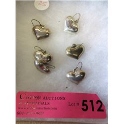 3 New Pairs of Sterling Silver Puff Heart Earrings