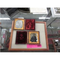 2 Vintage Tin Type Photos with Case