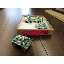 4 Tin Mechanical Wind-Up Army Tanks