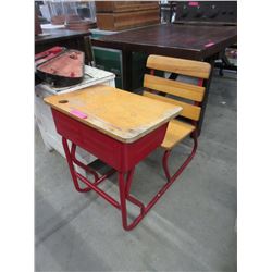 1960s Wood School Desk on Metal Frame