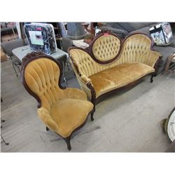 Vintage Channel Back Parlour Sofa & Chair