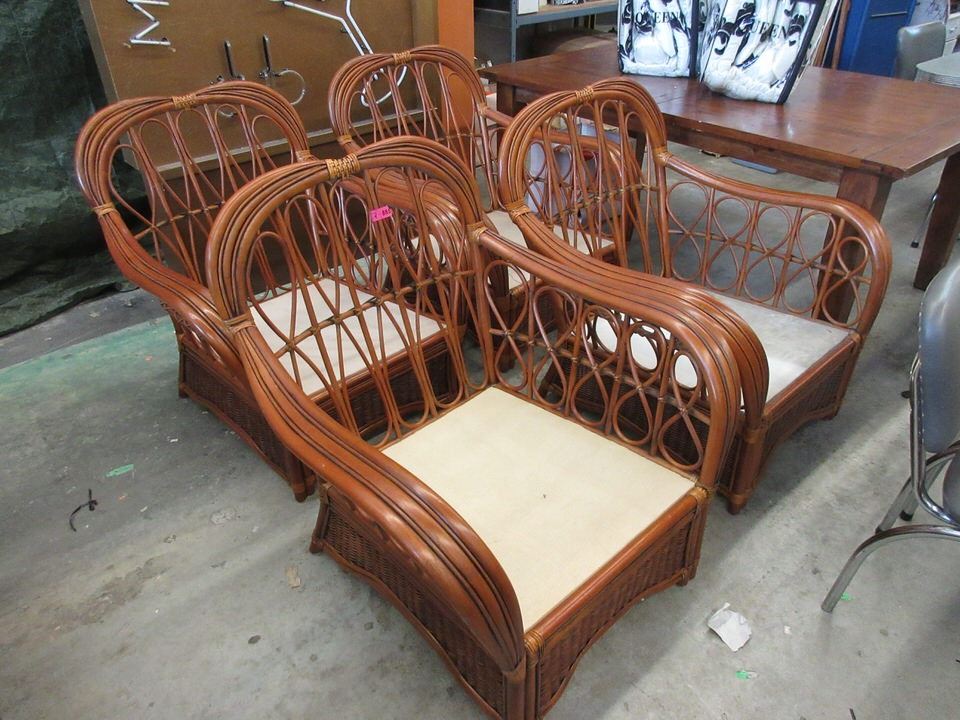 4 Large Bamboo Patio Chairs