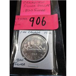 1962 Canadian Silver Dollar Coin - .800 Silver