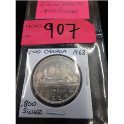1963 Canadian Silver Dollar Coin - .800 Silver