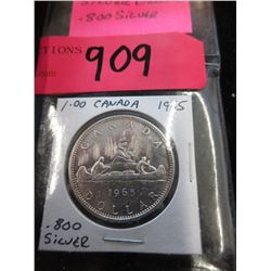1965 Canadian Silver Dollar Coin - .800 Silver