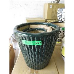 New 3 Piece Bamboo Style Ceramic Planter Set
