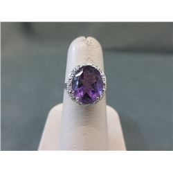 Amethyst & Diamond Sterling Silver Ring