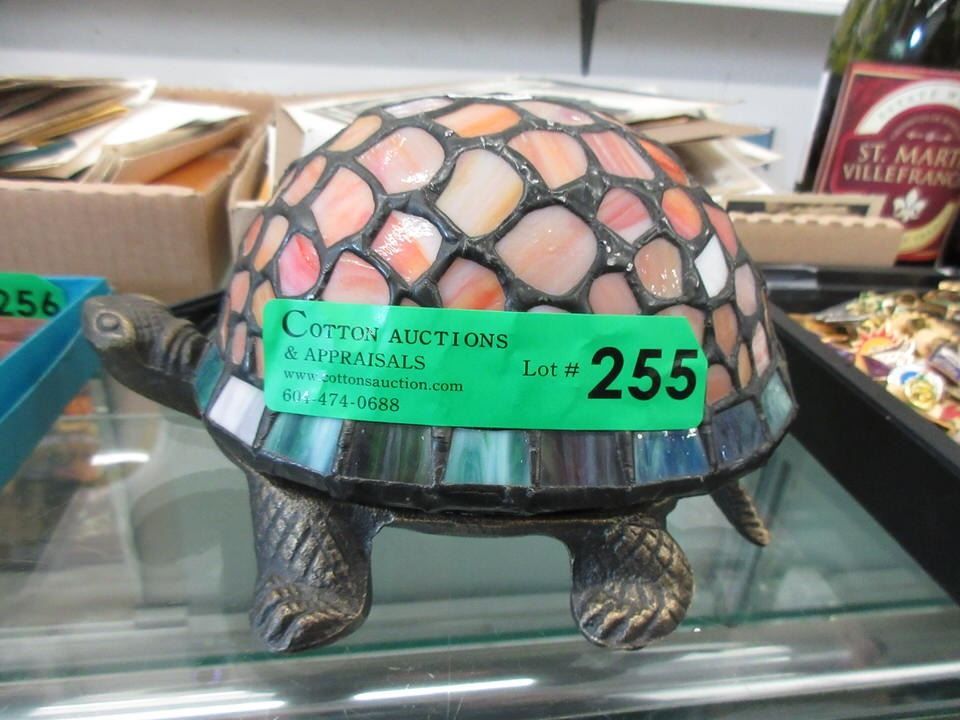 Brass Turtle Lamp with Stained Glass Shade
