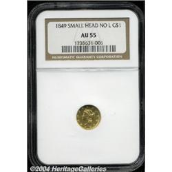 1849 G$1 No L AU55 NGC. Small head, open