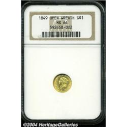 1849 G$1 Open Wreath MS64 NGC. Large head,