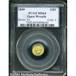 1849 G$1 Open Wreath MS64 PCGS. Large Head,