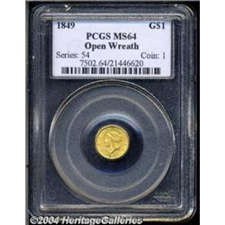 1849 G$1 Open Wreath MS64 PCGS. Large Head,