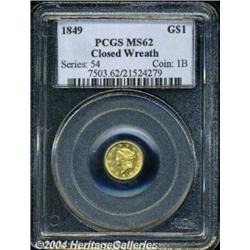1849 G$1 Closed Wreath MS62 PCGS. Large Head,