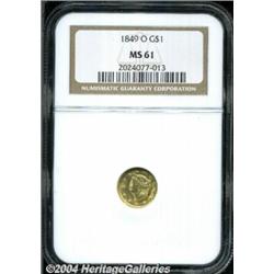 1849-O G$1 MS61 NGC. Bright yellow-gold