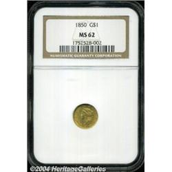 1850 G$1 MS62 NGC. A lustrous, minimally