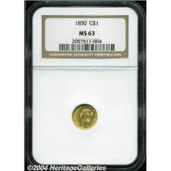 1850 G$1 MS63 NGC. Bright yellow-gold over