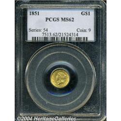 1851 G$1 MS62 PCGS. Sharply defined with good