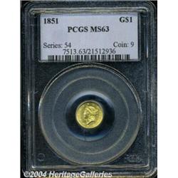 1851 G$1 MS63 PCGS. An appealing and lustrous