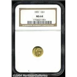 1851 G$1 MS64 NGC. Well struck with very