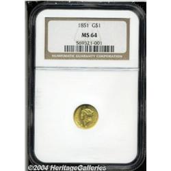1851 G$1 MS64 NGC. The otherwise sharp strikes