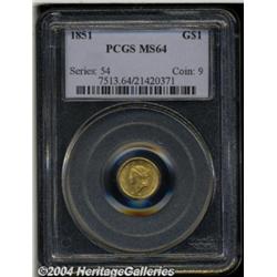 1851 G$1 MS64 PCGS. Well struck with good