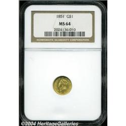 1851 G$1 MS64 NGC. Copper-gold over lustrous