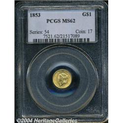 1853 G$1 MS62 PCGS. Well struck with bright