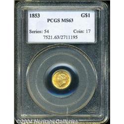 1853 G$1 MS63 PCGS. Concentric shades of