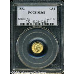 1853 G$1 MS63 PCGS. Well struck and satiny,
