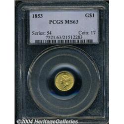 1853 G$1 MS63 PCGS. Intricately detailed with
