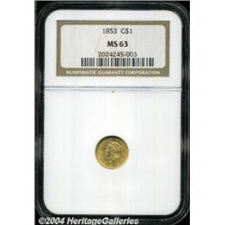 1853 G$1 MS63 NGC. Although slightly deficient
