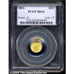 1853 G$1 MS64 PCGS. A lustrous and attractive